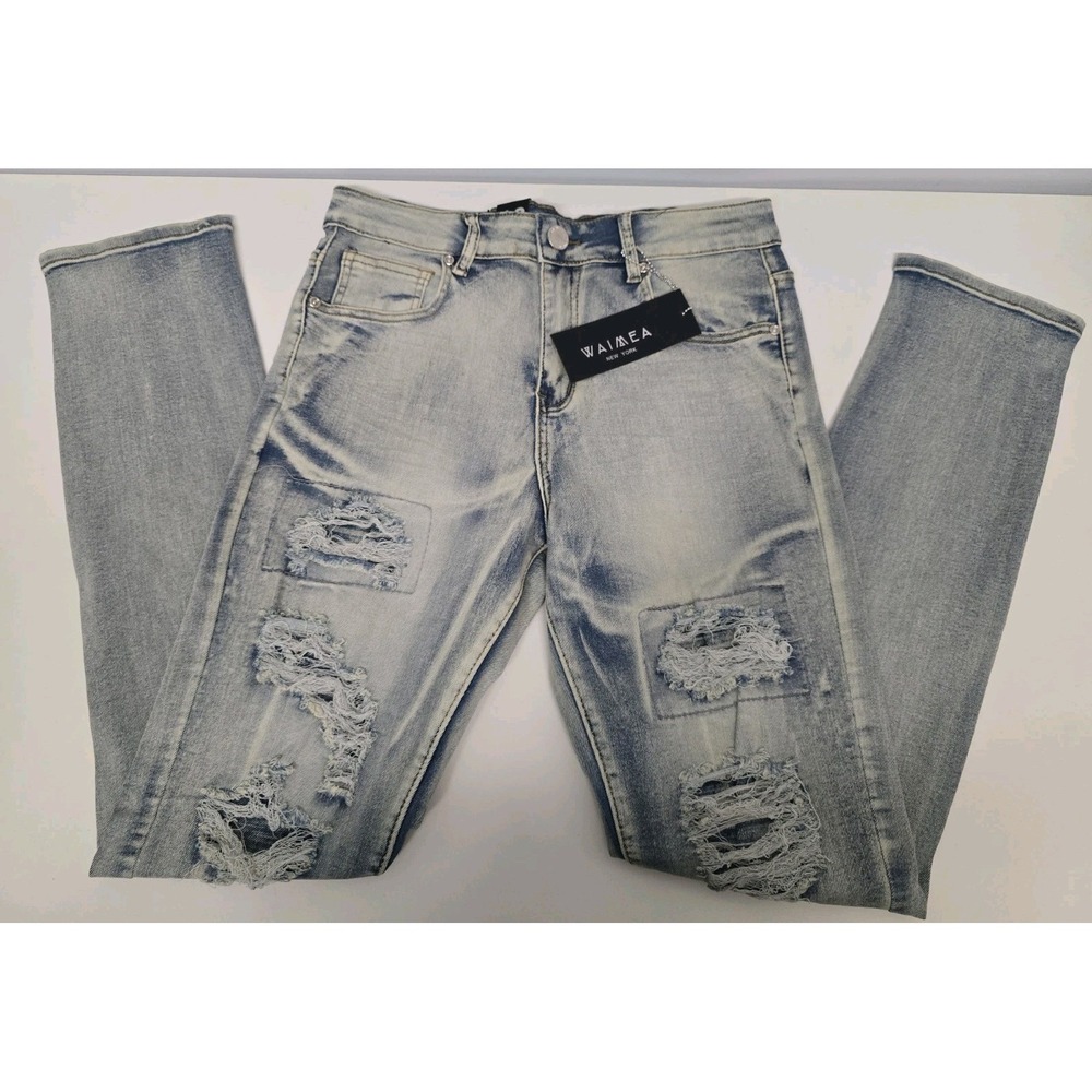 Waimea Boys Distressed Bleach Wash Blue Jeans Size 18 NWT